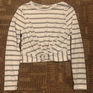 Adorable knot front striped long sleeve crop top